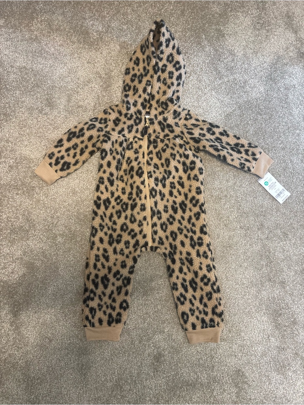 Carter's Leopard Print Hooded One-Piece - Tan & Black